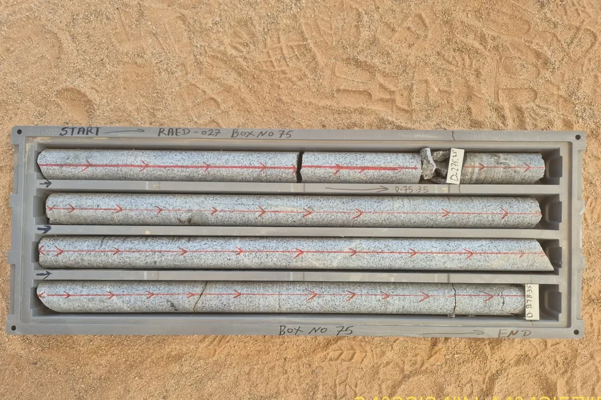 Drill core laid out in its tray for logging and sampling